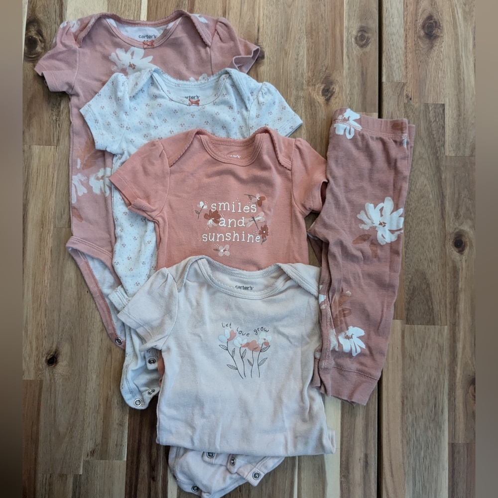 Carter's Baby Bodysuit and Pants Set - Pink and White